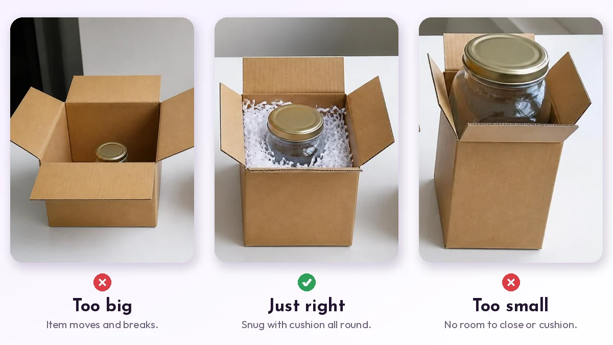 Too big, just right and too small boxes