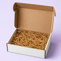 Shredded paper in a mailer box