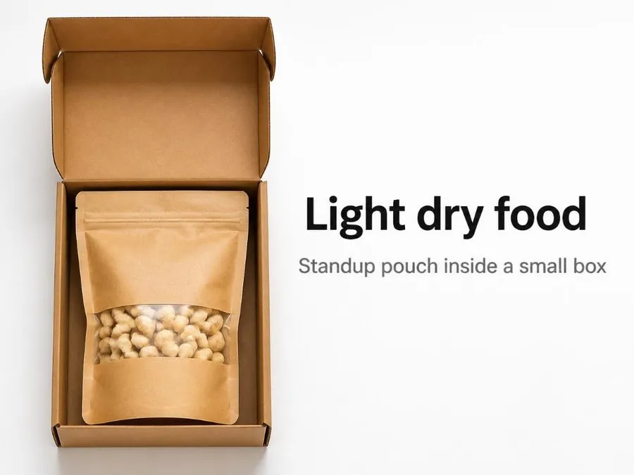 Light dry food: standup pouch inside a small box