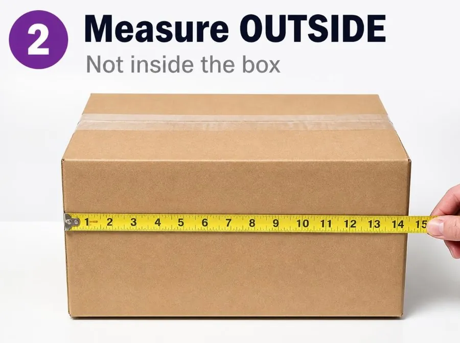 Measure the OUTSIDE of the box, not inside