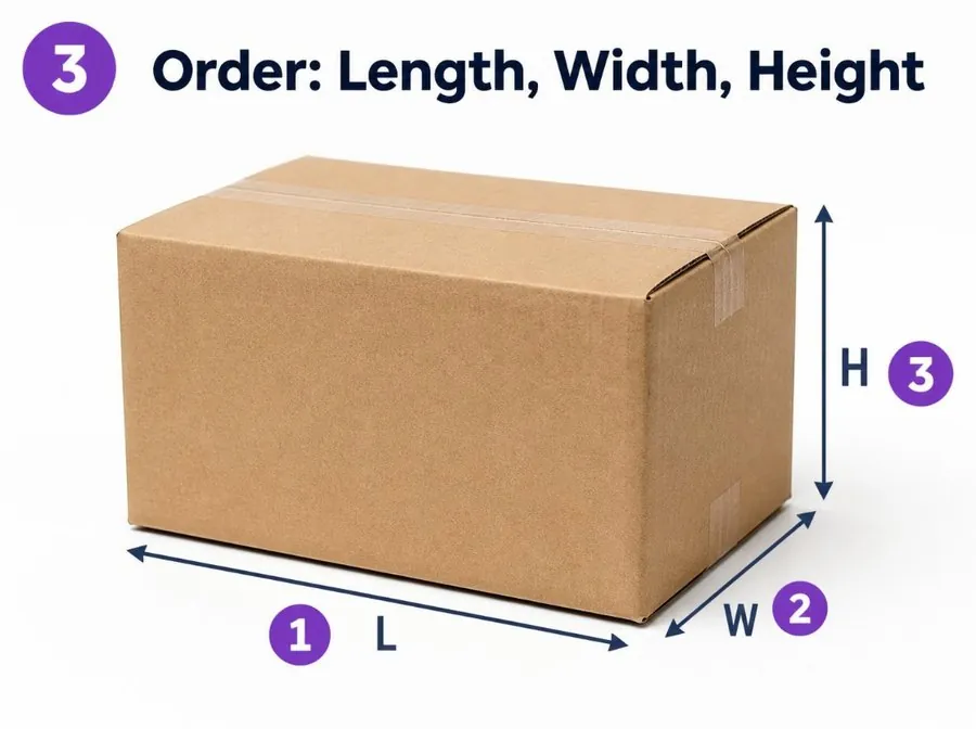 Measure in this order: Length, Width, Height