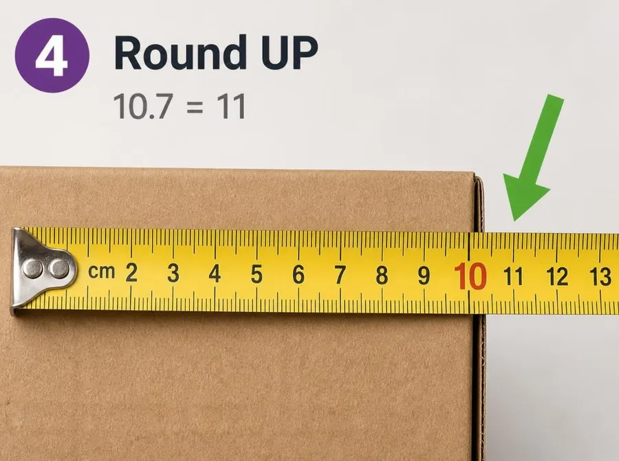 Round up: 10.7 cm becomes 11 cm