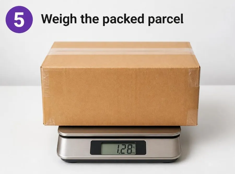 Weigh the packed parcel