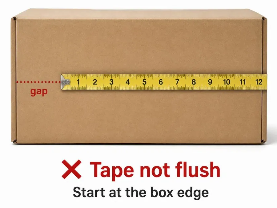 Mistake: tape not flush. Start at the box edge