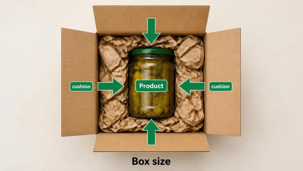 Product with cushioning on all four sides inside a box