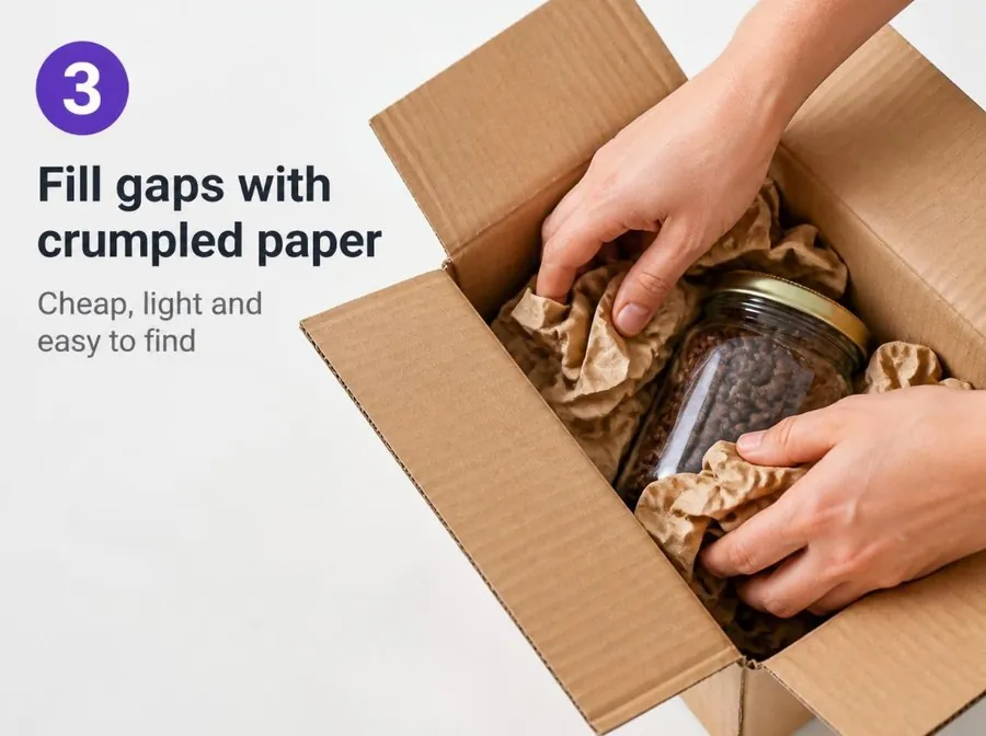 Fill gaps with crumpled paper