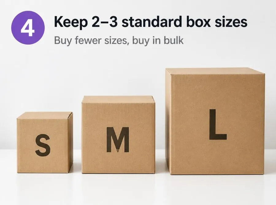 Keep 2 to 3 standard box sizes