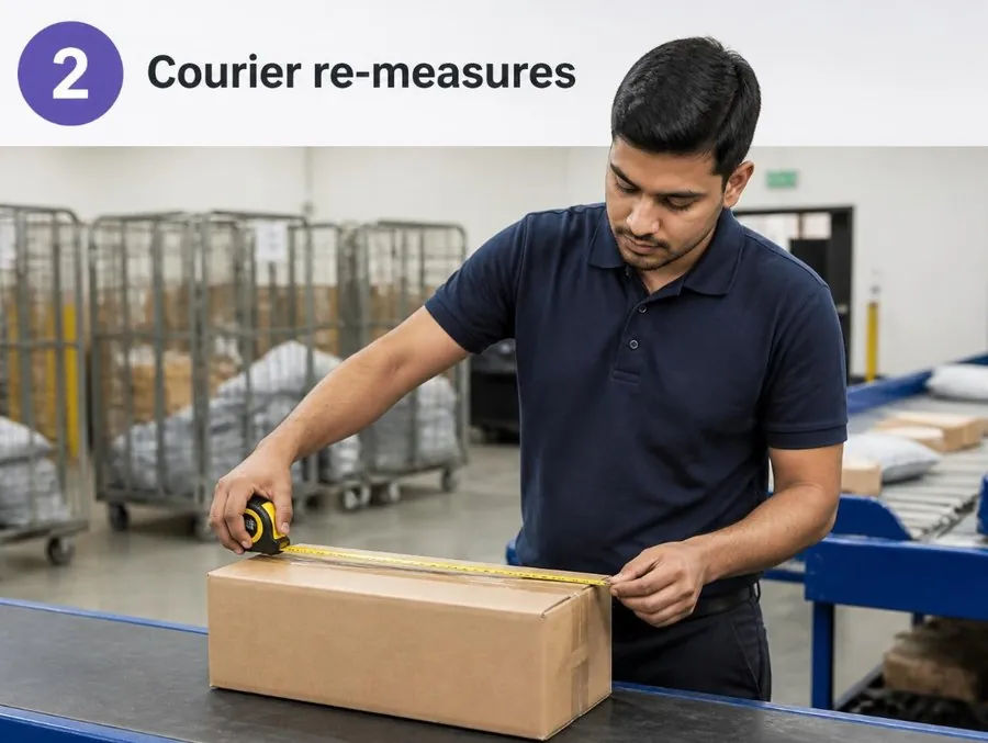 Courier re-measures the parcel